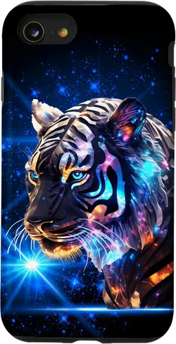 Vista 13 de Funda para iPhone 14 Cosmic Silver Tiger Blue Star Wild Animal Safari