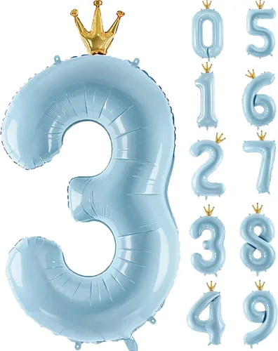Vista 5 de Globo de número 0 de Gigloon con corona, globos de números grandes de 40 pulgadas para decoraciones de fiesta de cumpleaños, azul