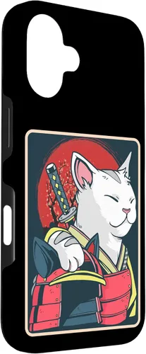 Vista 3 de Arte de gato japonés para iPhone 16 - Espada Katana - Anime Ninja Cat - Funda Catzilla