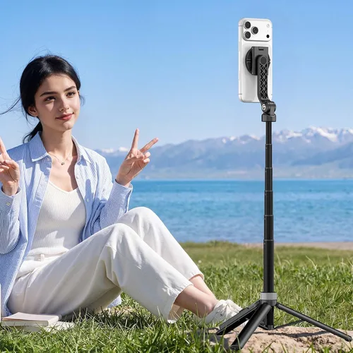 Vista 5 de ULANZI TT86 - Trípode magnético para iPhone 17, palo selfie extensible de 35 pulgadas con control remoto, clip de teléfono 2 en 1 y soportes dobles