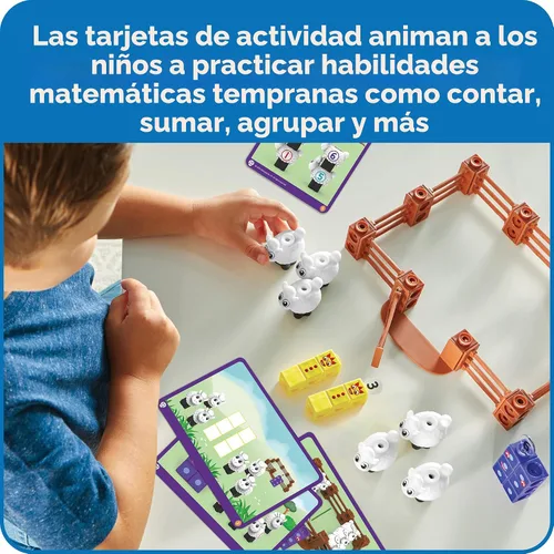 Vista 4 de hand2mind Numberblocks Sheep Farm MathLink - Juego de actividades de aprendizaje preescolar, juego de granja, bloques de conteo, juguetes