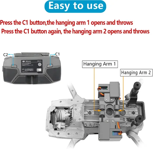 Vista 4 de Hanatora Dispositivo de caída de liberación de aire de carga útil de doble caída para dron DJI Mavic Pro, sistema cuentagotas de transporte con clip