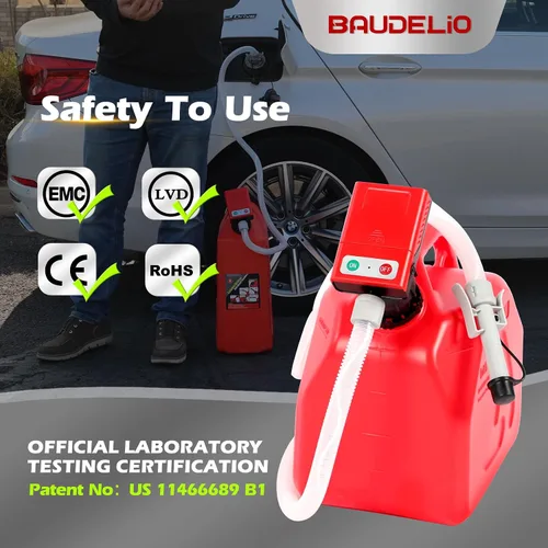 Vista 8 de Bomba de transferencia de combustible con parada automática, funciona con pilas AA, bomba eléctrica portátil de tanque de lata de gas con adaptador
