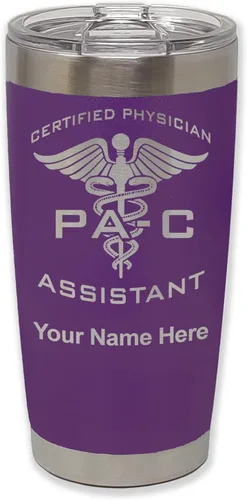 Vista 15 de LaserGram Vaso aislado al vacío de 20 onzas, asistente médico certificado PA-C, grabado personalizado incluido (negro)