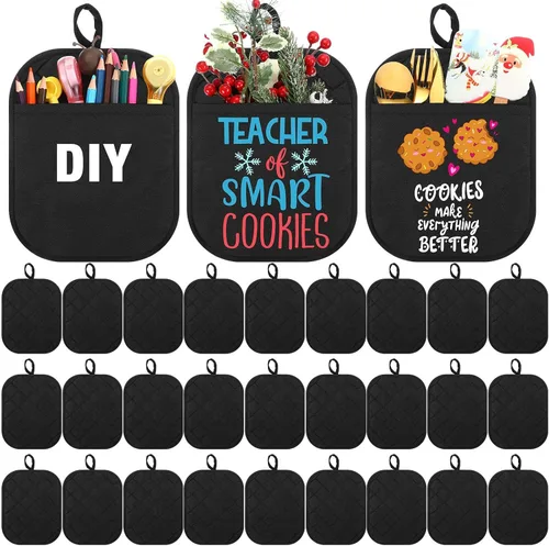 Vista 17 de Hoolerry 20 Piezas Agarraderas para Ollas con Bolsillo Sublimación 7x9'' Algodón Agarraderas para Ollas de Horno al Por Mayor con Lazos para Colgar