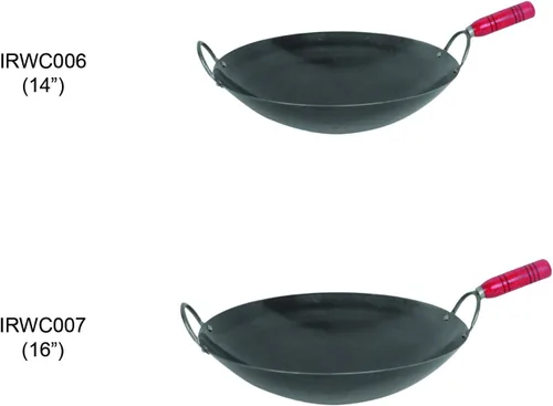 Vista 4 de Thunder Group Wok de hierro con mango de madera, 16 pulgadas