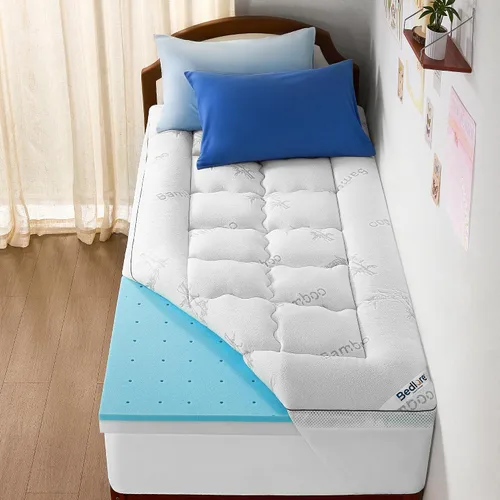 Vista 10 de BEDLORE Cubrecolchón de espuma viscoelástica de 4 pulgadas, diseño de doble capa 2 en 1