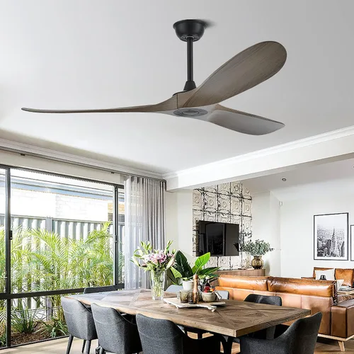 Vista 2 de Ventilador de techo de 52 pulgadas sin luz, ventilador de techo para exteriores con control remoto, 3 cuchillas de plástico con gran flujo de aire