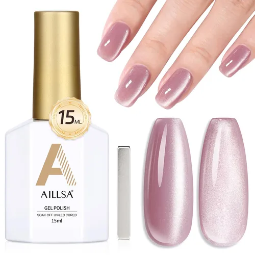 Vista 9 de AILLSA - Esmalte de uñas de gel ojo de gato color marrón con purpurina dorada con imán, esmalte de uñas de gel ámbar destello nude con cristales