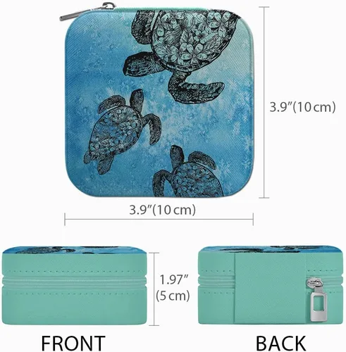 Vista 2 de WIRESTER Joyero de viaje de cuero a la moda, pequeño organizador de joyas portátil para anillos, aretes, collares, mujeres y niñas, tortuga marina