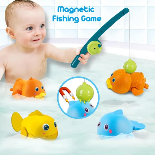 Vista 6 de Dwi Dowellin Juguetes de Baño para Niños Pequeños, Juegos Magnéticos de Pesca para Niños, Juguetes de Bañera, Juguetes de Agua Flotantes sin Moho