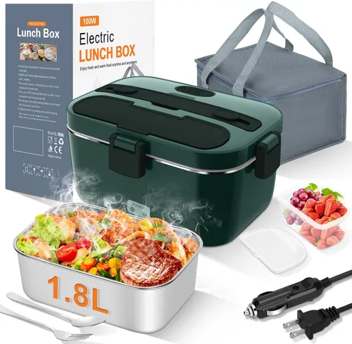 Vista 12 de DUPASU Fiambrera eléctrica calentador de alimentos: Fiambrera térmica de 100 W para adultos, lonchera portátil de calentamiento rápido de 1.8 L