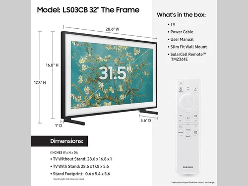 Vista 5 de Samsung QN32LS03CBFXZA 32 Inch The Frame QLED Smart TV with Art Mode and 2 Year Amber Protection Plan (2023)