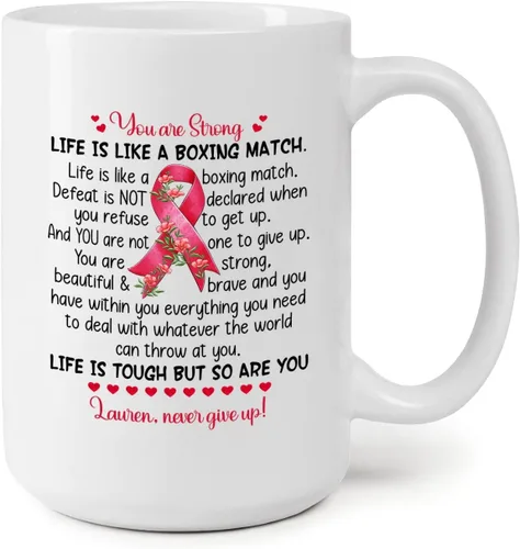 Vista 13 de Taza personalizada para sobrevivientes de cáncer, taza de cáncer de mama, taza de cinta rosa, regalo para sobreviviente de cáncer de mama, taza