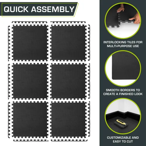 Vista 7 de ProsourceFit - Tapete de ejercicio extra grueso, azulejos entrelazados de espuma EVA para protección, suelo de entrenamiento acolchado, negro, 1