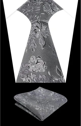 Vista 9 de Alizeal Mens 3.15inches Leaf Flower Pattern Tie with Floral Pocket Square Set