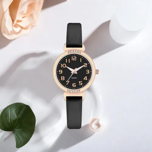 Vista 4 de NUOVO - Reloj deportivo de silicona para mujer con correa de piel con cristales, pantalla analógica
