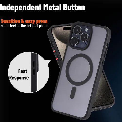 Vista 7 de Funda magnética para iPhone 15, fuerte protección contra caídas de grado militar con protector de pantalla, marco suave y parte trasera mate, a Negro