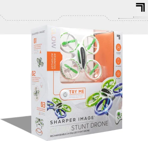 Vista 9 de SHARPER IMAGE Drone de acrobacias RC Glow Up de 2.4 GHz con luces LED, mini cuadricóptero controlado a distancia con aterrizaje asistido, avión