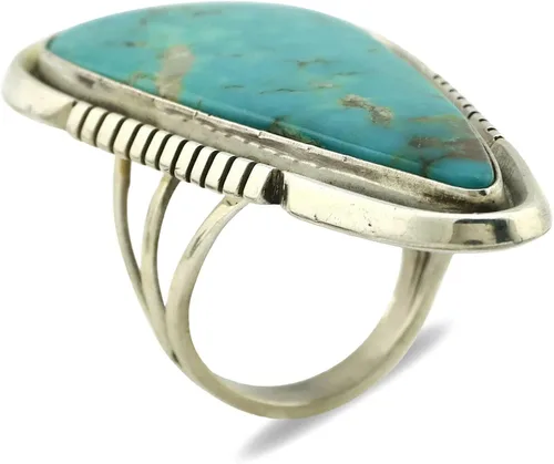 Vista 2 de Anillo Navajo de plata 925 Kingman turquesa firmado Doug Zachary C80s Plata de ley turquesa