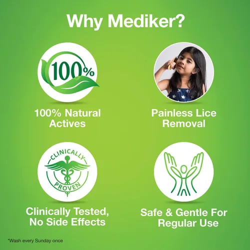 Vista 4 de Mediker Champú de tratamiento antipiojos con neem y coco para piojos y huevos Alivia la picazón de picaduras de piojos y previene la reinfestación