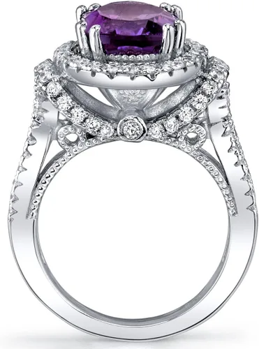 Vista 2 de PEORA Anillo de galería de amatista para mujer, plata de ley 925, piedra natal auténtica, forma ovalada grande de 2.25, 0.394 x 0.315 in, tamaños 5