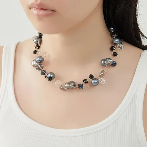 Vista 5 de Collar de perlas de oro con cuentas, collar de perlas de varias hebras, collar de cuentas de disfraces, joyería de regalo de cumpleaños para mujer