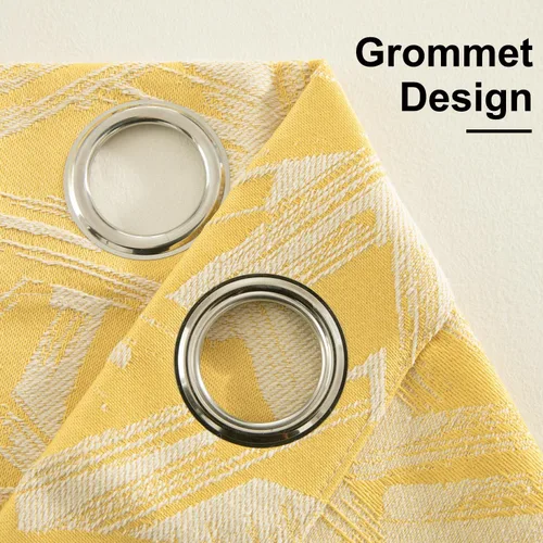 Vista 6 de Leeva Cortinas modernas y pesadas para dormitorio, juego de paneles de cortinas con patrón jacquard amarillo brillante para sala de estar, cortinas