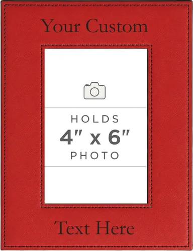Vista 33 de Marco de fotos de piel sintética de cuero sintético grabado para añadir tu texto personalizado para colgar o en la mesa, marco de fotos familiares
