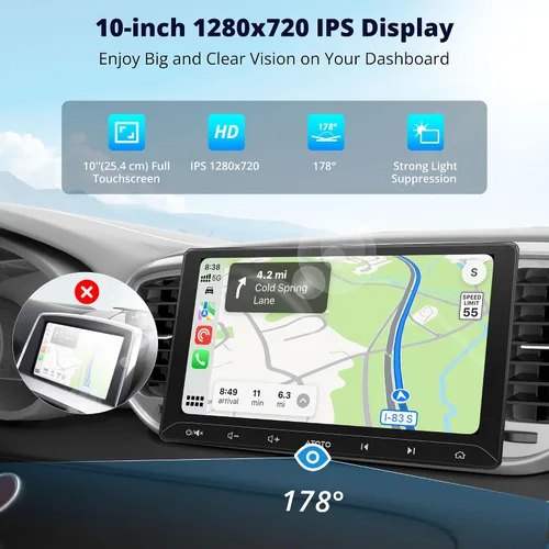 Vista 5 de A5L - Estéreo de coche doble DIN Android de 10 pulgadas con cámara de respaldo, CarPlay inalámbrico y Android Auto, navegación