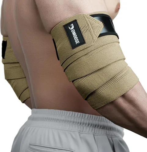Vista 18 de DMoose Fitness Elbow Wraps for Weightlifting (Pair) - 40'' Adjustable Strap for Gym Workout & Bench Press, Compression Elbow Sleeves for Tendonitis