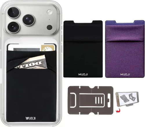 Vista 10 de Cartera para tarjetas de teléfono con bloqueo RFID, doble bolsillo seguro, ultradelgada, autoadhesiva, funda para tarjetas de crédito, calcomanía