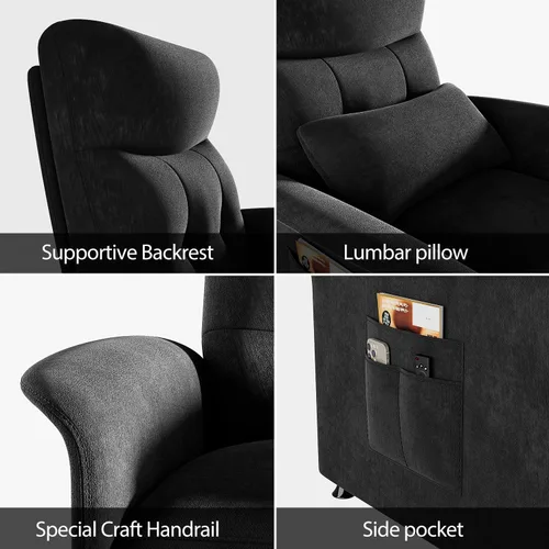 Vista 7 de Power Recliner Chair for Adults with Heat & Massage - Soft Fabric Electric Reclining Sofa with Remote Control, 3 Side Pockets, 180° Lay Sleeper for