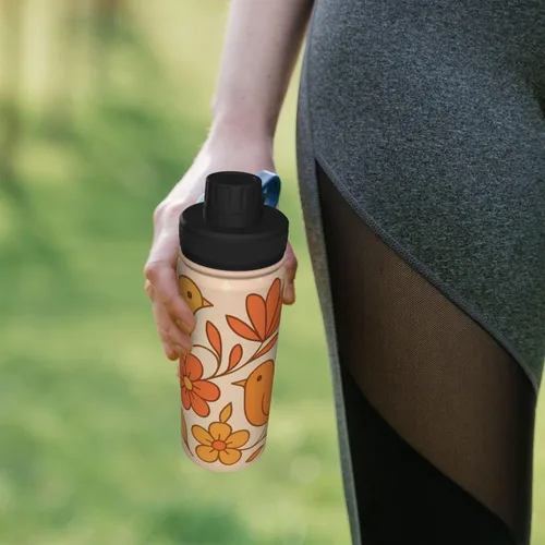 Vista 7 de Abstract flowers Printed Insulated Water Bottle, 18oz Stainless Steel Funny Travel Mug, Leakproof Hot & Cold for Sports, Gym, Hiking