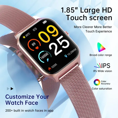 Vista 6 de Reloj inteligente para mujer con rastreador de ejercicios: relojes inteligentes de marca/respuesta de llamada de oro rosa para mujer, relojes