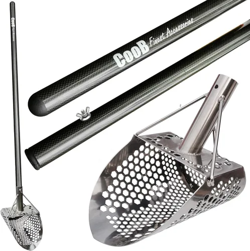 Vista 11 de CooB Set Beach Sand Scoop Herramienta detector de metales, pala de acero inoxidable para detección de metales, caza del tesoro, poste de mango