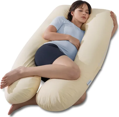 Vista 10 de QUEEN ROSE - Almohadas corporales refrescantes para embarazo, sedosas, en forma de U, tamaño de 55 pulgadas, para dormir, alivio del dolor de Azul