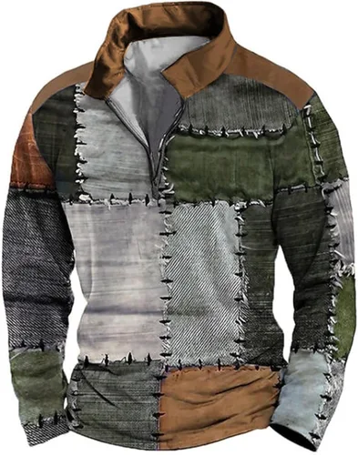 Vista 7 de Camisas Henley de manga larga para hombre, estilo vintage, desgastadas, casuales, cuello alto, talla grande, media cremallera, sudaderas