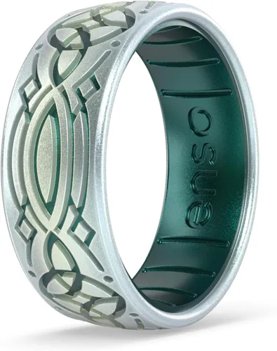 Vista 10 de Enso Rings Anillo de silicona grabado de la colección Celtic - Diseño cómodo y flexible Claddagh - Oro Antiguo/Dragón