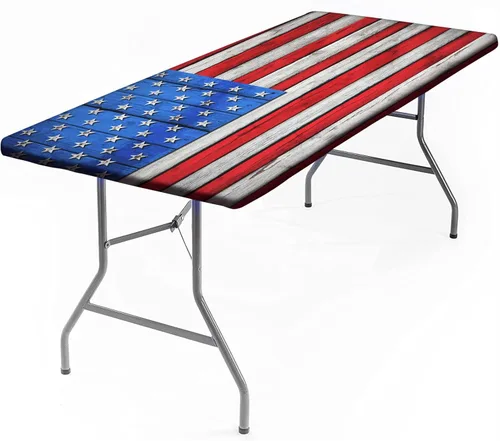 Vista 8 de Mantel rectangular elástico ajustable, con textura de madera de granja, cubierta de mesa de poliéster para mesa de bufé, picnic, cafeterías Mantel