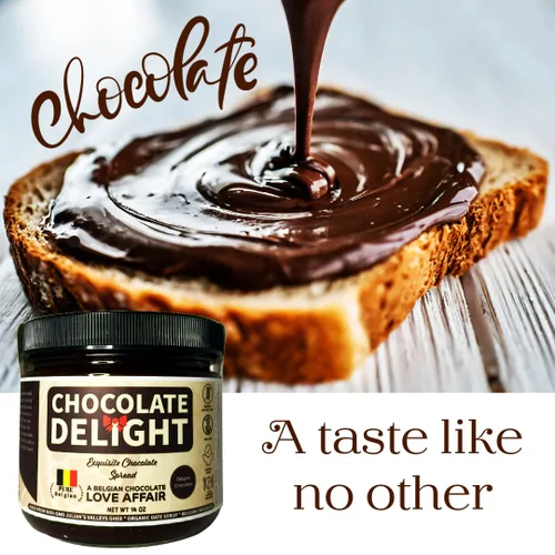 Vista 4 de Chocolate Delight Spread hecho con mantequilla Julian's Valleys Ghee/jarabe de dátiles/chocolate belga, 14 onzas sin OMG, sin lactosa, sin gluten