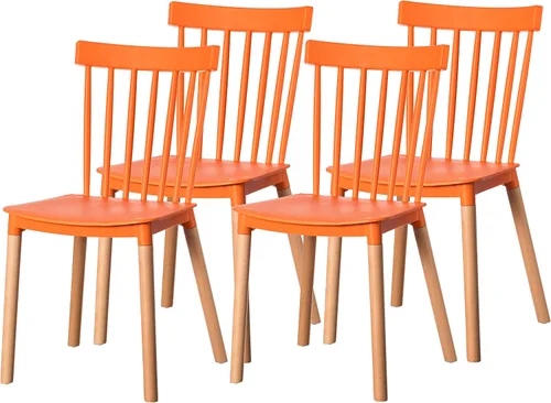 Vista 15 de Fabulaxe Silla de comedor de plástico moderna diseño Windsor con patas de madera de haya, color blanco juego de 2