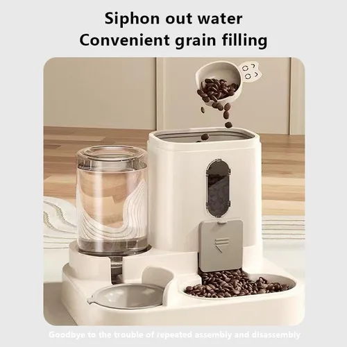 Vista 2 de Juego combinado de alimentador de mascotas y dispensador de agua mejorado dos en uno, alimentador automático y dispensador de agua para mascotas