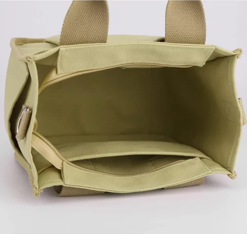 Vista 5 de Pequeña bolsa de lona con bolsillos para mujer, lindo mini bolso cruzado de hombro, bolso casual tipo bolso de mensajero