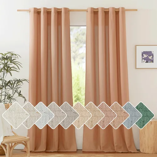 Vista 87 de NICETOWN - Cortinas de lino angora para ventana de cocina sobre el fregadero, con ojales, lino grueso angora, tratamientos cortos para ventanas