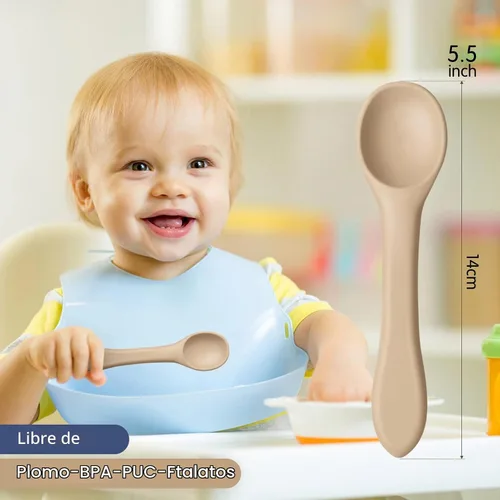 Vista 4 de Aedida Cucharas de silicona para bebés de 5 piezas, juego de cucharas de primera etapa para bebés de 6 meses, cucharas de punta suave para bebés