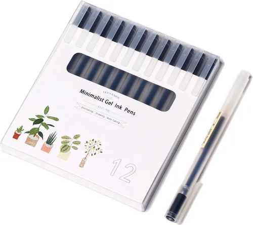 Vista 7 de XIZE SH Bolígrafos de gel minimalistas de estilo japonés de 0.5mm punta fina, paquete de 12, bolígrafos de tinta negra para suministros de papelería