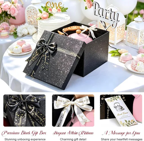 Vista 2 de GGC Hervidor de té silbante con caja de regalo negra para mamá, bodas