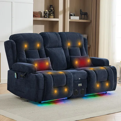 Vista 15 de TUNYI Wall Hugger - Sofá reclinable eléctrico para autocaravana, sofá biplaza reclinable con consola para teatro, sofá reclinable con USB/toma