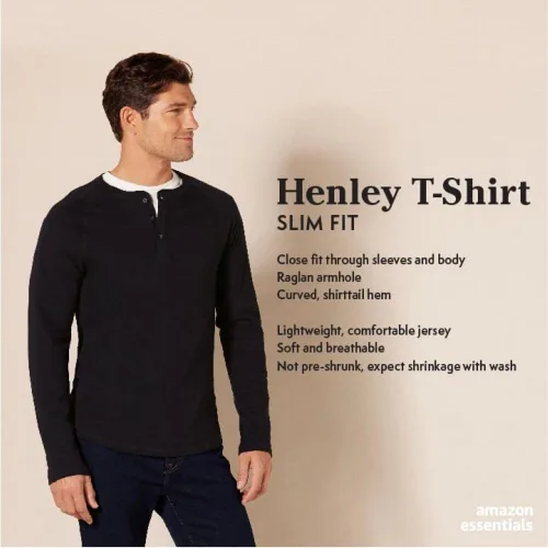 Vista 2 de Tienda Essentials Camisa Henley de manga larga ajustada para hombre